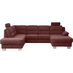 Wohnlandschaft ALINA "Finja", rot (weinrot tbs 27), B:307cm H:93cm T:206cm, Chenille TBS (100% Polyester), Sofas, wahlweise mit Sitzvorzug und Stauraum, Breite 307 cm