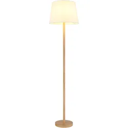 Stehleuchte Textil weiß Standlampe Holzoptik Wohnzimmerleuchte stehend, Metall, E27 Fassung, DxH 35x151 cm