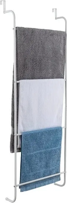 MyGift Tür-Handtuchhalter mit 4 Sprossen, weißes Metall-Leiter-Badezimmer-Handtuch-Aufbewahrung Trockengestell Handtuchstange Badezimmer-Aufbewahrung