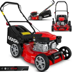 MASKO® Benzin Rasenmäher 5in1 Radantrieb EasyClean Reinigungsfunktion Mulchfunktion Seitenauswurf hohe Schnittbreite 8-fache Schnitthöhenverstellung   4 Takt Motor   inkl. Fangkorb