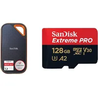 SanDisk Extreme PRO Portable SSD Externe SSD 1 TB & Extreme PRO microSDXC UHS-I Speicherkarte 128 GB + Adapter & RescuePRO Deluxe