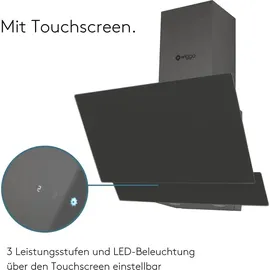 Wiggo Dunstabzugshaube 60cm kopffrei I Abluft Umluft Dunstabzug 300m3/h - LED Touch-Display 3 Stufen I Schräghaube inkl. Fettfilter & 2x Kohlefil...