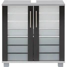 Schildmeyer Waschbeckenunterschrank SCHILDMEYER "Nikosia", grau (silberfarben, anthrazit), B:60cm H:63,5cm T:32,5cm, Schränke, Waschbeckenunterschrank, Höhe 64 cm, mit Glastüren, hochwertige MDF-Fronten, Metallgriffe