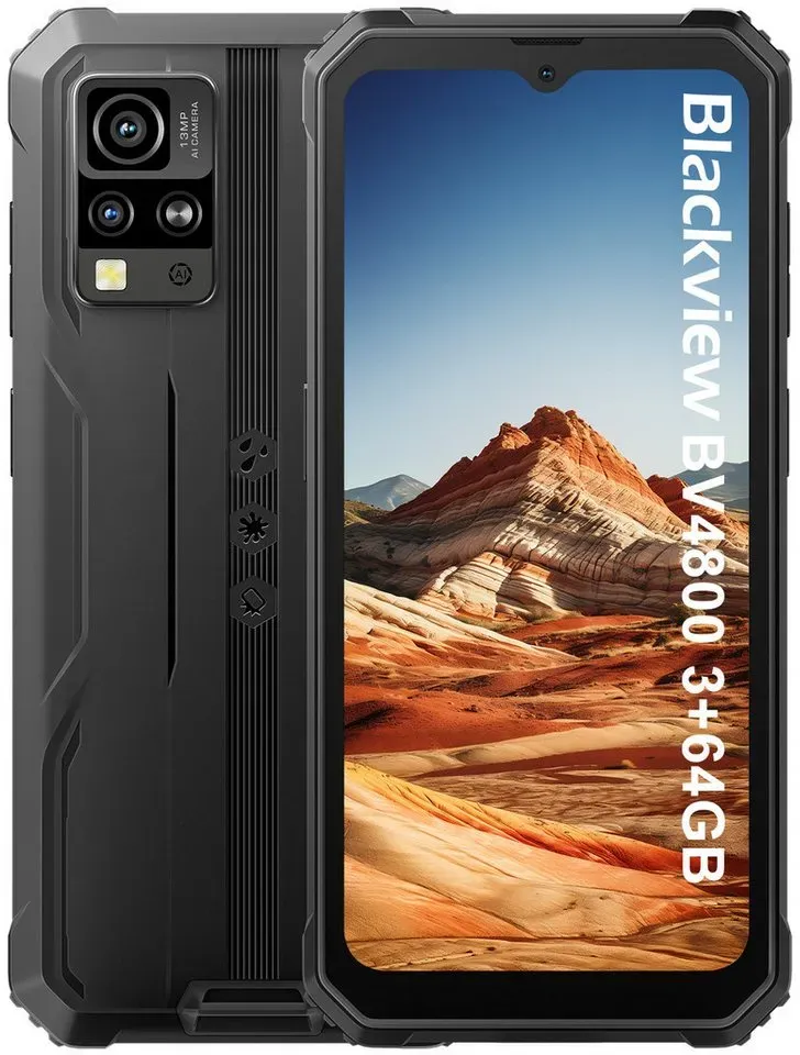blackview BV4800(3+64) Smartphone (6.56 Zoll, 64 GB Speicherplatz, 13 MP Kamera, Fingerabdruck/NFC/Face ID/GPS/IP69K) schwarz