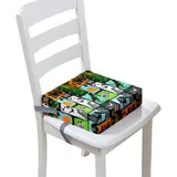 Surwin Rutschfeste Sitzerhöhung Stuhl Kind Sitzkissen Stuhl mit Sicherheits Schnalle, 3D-Dinosaurier Sitzkissen Kinder Tragbare Sitzerhöhung Waschbar Sitzhilfe (Schwarz Grün,32x32x8cm)