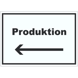 Produktion Aufkleber mit Text und Richtungspfeil links Herstellung waagerecht A9 (37x52mm)