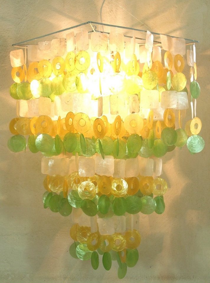 Guru-Shop Deckenleuchten Deckenlampe, Muschelleuchte aus hunderten.., Leuchtmittel nicht inklusive bunt|gelb|grün|weiß 40 cm x 70 cm x 40 cm
