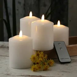 LED Kerzenset Adventskerzen Echtwachs flackernd Fernbedienung 11,5cm weiß 4St.