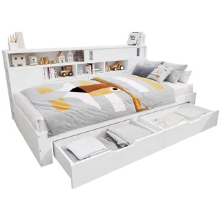 Beaok Bett, Weiß, Holzwerkstoff, 140x200 cm, Schlafzimmer, Betten