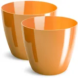 PECZEKO Blumentopf glänzender, Pflanzkübel aus Übertopf Kunststoff Dekorativer Topf für, groß und klein Pflanzen, 2er-Set blumenkübel, blumenkübel kräutertopf, (2 Pack) Orange, ø 20 cm