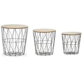 Relaxdays Korbtisch 3er Set, Hellbraun,Schwarz