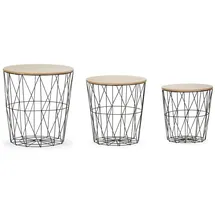 Relaxdays Korbtisch 3er Set, Hellbraun,Schwarz