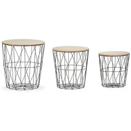 Relaxdays Korbtisch 3er Set, Hellbraun,Schwarz