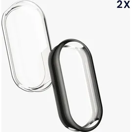 kwmobile 2X Schutzhülle kompatibel mit Xiaomi Mi Band 9 / Smart Band 9 Hülle - Fullbody Cover Set aus Silikon - Transparent Schwarz