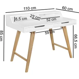 Wohnling Schreibtisch weiß rechteckig, 4-Fuß-Gestell eiche 110,0 x 60,0 cm