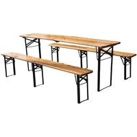 Covigorus Faltbare Bierzeltgarnitur 220 cm, 3 teilig mit 1 Klapptisch & 2 Bierbänken, wetterfeste Massive Kiefer, verstärkter Metallrahmen, bis 200 kg belastbar, Festzeltgarnitur für Garten & Camping