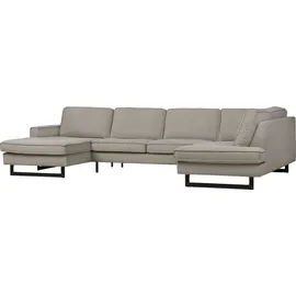 PLACES OF STYLE Wohnlandschaft »Pinto, 350 cm, U-Form, XXL, mit Ottomanen«, Cord, Chenille, Lederoptik, mit Keder, Metallfüße, Wellenunterfederung grau