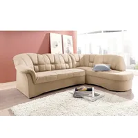 Ecksofa DOMO COLLECTION "Papenburg, zeitlose Rückensteppung, elegante Armlehne, L-Form", beige (creme), B:241cm H:84cm T:178cm, Kunstleder SOFTLUX, Luxus-Microfaser (100% Polyester), Struktur ( 90% Polyester, 10% Polyacryl), Microfaser PRIMABELLE (100% Polyester), Sofas, mit Ottomane, wahlweise mit Bettfunktion