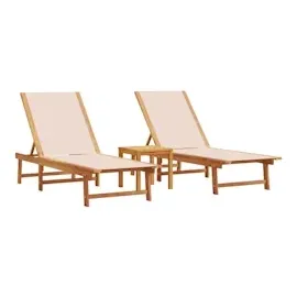 vidaXL Sonnenliegen 2 Stk. mit Tisch Creme Massivholz Akazie Textilene
