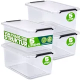 DEUBA Deuba® 4x Aufbewahrungsbox mit Deckel 5L Box Kunststoff Kisten lebensmittelecht bpa frei klein Klickverschluss transparent stapelbar Küche