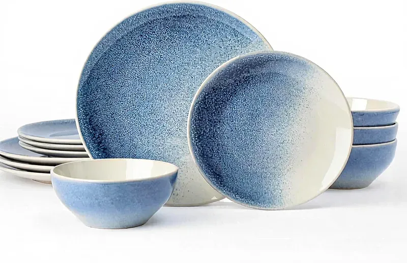Richmount Glacier-Serie Geschirrset – 12-teiliges Keramik-Set für 4 Personen – enthält Speiseteller/Salatteller/Müslischalen – spülmaschinen- und mikrowellengeeignet – Himmelblau