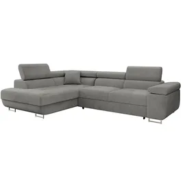Mirjan24 Ecksofa Torezio Eckcouch mit Bettkasten und Schlaffunktion, Moderne Schlafsofa (Polo 894, Seite: Links) | Grau/Silber