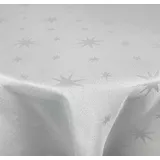 DecoHomeTextil Heimtextilmanufaktur Tischdecke Lurex Sterne Tischläufer Glitzer silberfarben|weiß Oval 160x220 cm