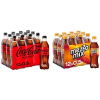 Coca-Cola Zero Sugar - koffeinhaltiges Erfrischungsgetränk (12 x 500 ml) & Mezzo Mix - prickelnd-erfrischendes Mischgetränk aus Cola und Orange - Softdrink in praktischen Einweg Flaschen (12 x 500 ml)