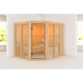 Karibu Sauna Ainur 3 Superior mit Eckeinstieg 68 mm Ohne Dachkranz Ohne Ofen
