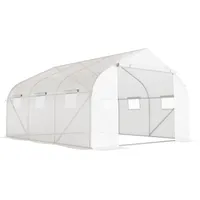 Outsunny Foliengewächshaus 4,45x2,99x2,05m  UV-Schutz Tomatenhaus, Mesh-Fenster, Winddicht, Metall, Weiß  Aosom