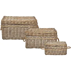 Aufbewahrungsbox mit Deckel Rattan naturfarben 3er Set GERASA