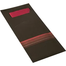 Papstar Bestecktaschen 20 cm x 8,5 cm schwarz/bordeaux "Stripes" inkl. farbiger Serviette 33 x 33 cm 2-lag. mit passender