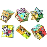 Kreatives, Faltbares Panda-Zauberwürfel-Spielzeug for Kinder, 3D-Flips-Zauberwürfel-Set, Stress- Und Angstabbau-Zauberwürfel, Verwandelt Puzzlewürfel for Unterwegs, Zappelschieber(6PCS)