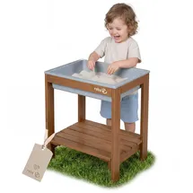 roba Outdoor + Spieltisch "Tiny" mit Spielwanne - Wetterfester Sand- & Matschtisch aus Massivholz - Gartenmöbel für Kinder - Ab 18 Monaten - Teakholzfarben