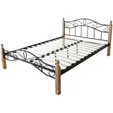 Homestyle4u Metallbett Schwarz, Natur, Metall, 160x200 cm, Schlafzimmer, Betten, Metallbetten
