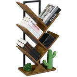 Relaxdays Bücherregal, 4 Ebenen, HBT: 71x40x21,5 cm, Baum-Design, Bücher, CDs, Dekoregal, Wohnzimmerregal, braun/schwarz