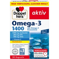 Doppelherz Omega-3 1400 - Hochdosiertes Omega-3-Konzentrat plus Vitamin E - Hoher Gehalt an Omega-3-Fettsäuren EPA & DHA - 30 Kapseln