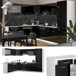 Vicco Winkelküche R-Line L-Form 287 cm Schwarz Hochglanz/Weiß