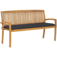VidaXL Stapelbare Gartenbank mit Auflage 159 cm Massivholz Teak