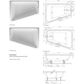 Bette Badewanne, BetteSpace L Eck-Badewanne, 170x130cm, 1142, 1 Rückenschräge, weiss, Einbau rechts, mit Antirutsch Sense,
