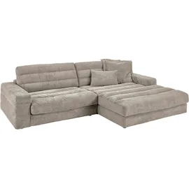 Candy Ecksofa 3C CANDY "Stripes Mega-Sofa, bequem und komfortabel, L-Form", grau (taupe), B:296cm H:83cm T:205cm, 88% Polyester, 12% Polyacryl, Sofas, Ecksofa, Lose Rückenkissen, mit feiner Quersteppung, Cord-Bezug