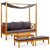 furnicato Gartenbank mit Tisch & Fußhockern Massivholz Akazie (Gartenmöbel, 1-St) braun