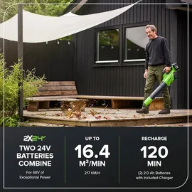 Greenworks Akku-Laubbläser 48V (2x24V) inkl. 2 x 2,0 Ah + Ladegerät