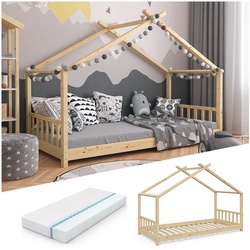 VitaliSpa Design Kinderbett Hausbett Natur Kinderhaus Holzbett 90x200 Massivholz