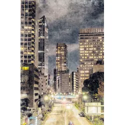 Leinwandbild QUEENCE "Stadt Wolkenkratzer", grau (farbe bild(er): grau), B:60cm H:90cm T:2cm, Canvas, Holzrahmen, Bilder, Premium-Leinwandstoff, Handarbeit aus Deutschland