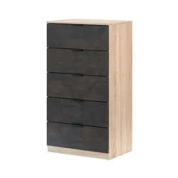 Dmora Kommode mit Schubladen Mesquite, Wöchentlich mit 5 Schubladen, Kommode für Schlafzimmer, Moderne wöchentlich, 60x40h110 cm, Eiche und Anthrazit