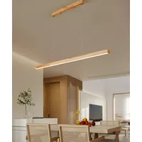 LED Pendelleuchte esstisch holz dimmbar, moderne LED Hängeleuchte mit Fernbedienung, höhenverstellbar moderne Linear design wohnzimmerlampe hängend für esszimmer büro Küche lampe (Holz, 100cm)