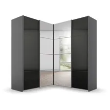 Rauch Quadra grau (graumetallic, hochglanz effektgrau), B:181cm H:210cm T:187cm, Holzwerkstoff, Schränke, Schwebetürenschrank, Eckschrank inkl. Türendämpfer, mit Spiegeltüren
