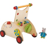 Haba 902 - Entdeckerwagen, stabiler Lauflernwagen aus Holz mit Stoffmaus, Mausversteck und vielen Spielmöglichkeiten, Holzwagen mit Sitzfläche, ab 10 Monaten multicolor