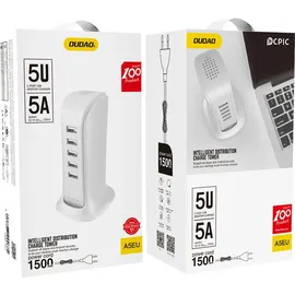DUDAO Ladegerät 5x USB mit integriertem Netzkabel weiß (A5EU)